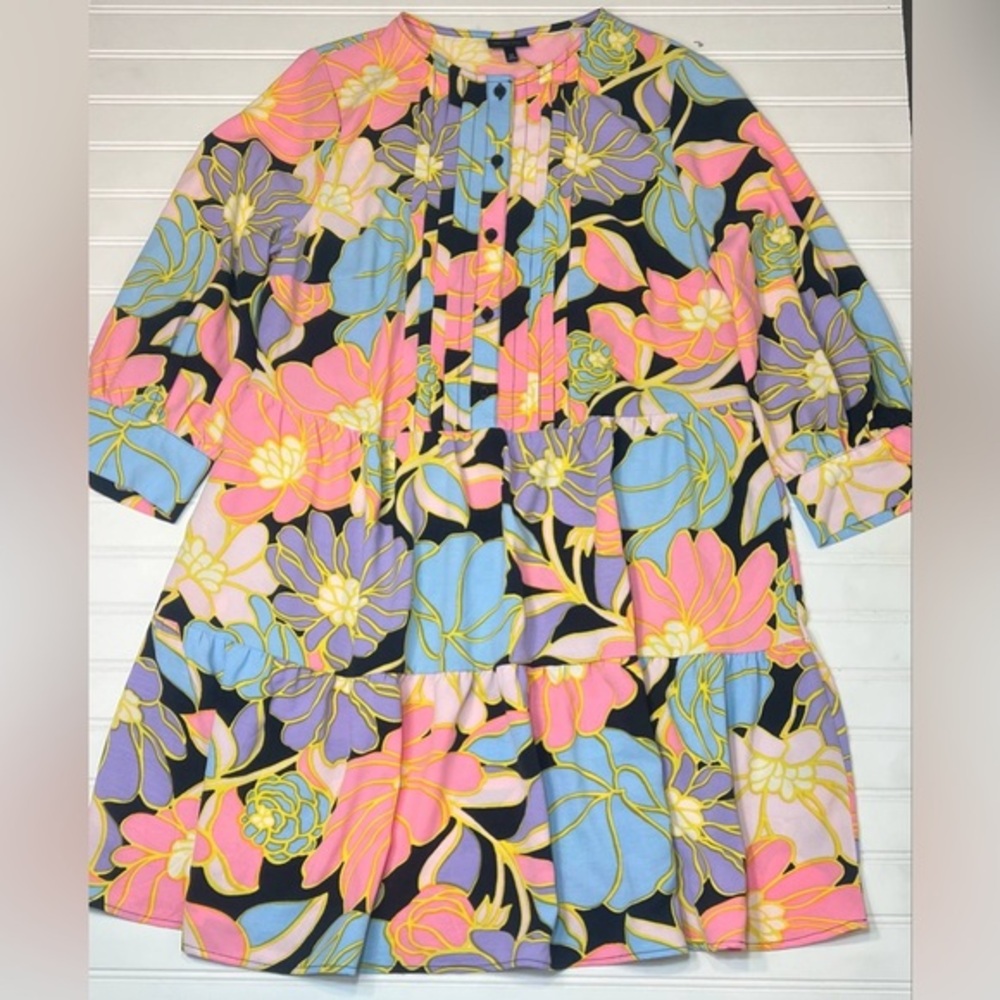 Who What Wear X Target Bright Neon Floral Dress 3/4 Sleeves All Occassions M